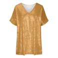 thumbnail image 4 of Plus Size Sequin Tops for Women Sparkly Blouses Dressy Casual Loose Fit Sexy Deep V Half Sleeve Evening Party Shirts, 4 of 5