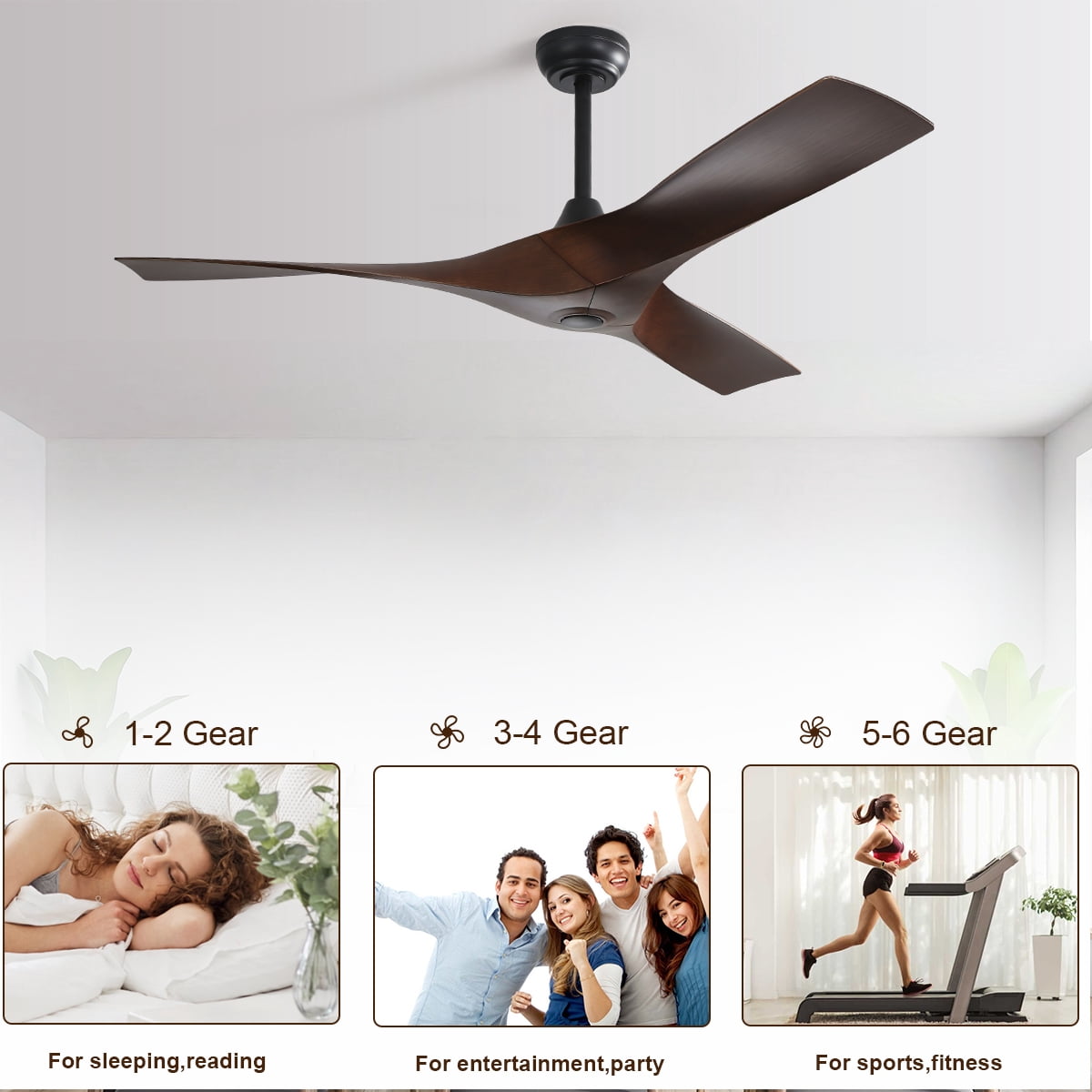 Sofucor 52" Downrod ABS Ceiling Fans with Remote,Reverse Airflow,6 Wind Speed,Sloped Ceiling Applicable