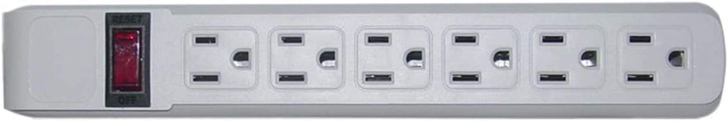 CableWholesale's Surge Protector, Flat Rotating Plug, 6 Outlet, Gray Horizontal Outlets, Plastic, Power Cord 6 foot