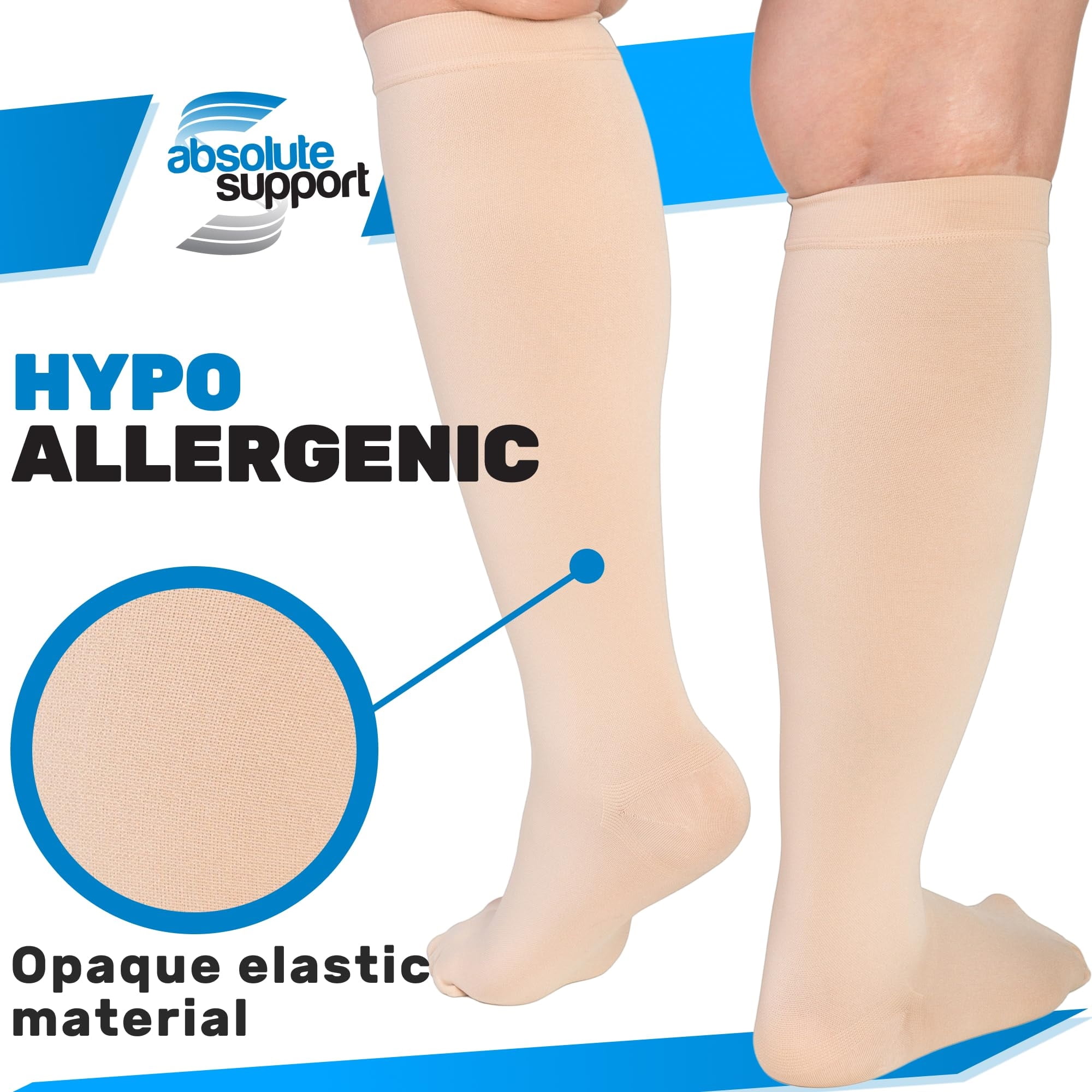 7XL Wide Calf Compression Socks for Women and Men 15-20 mmHg - Beige, 7X-Large
