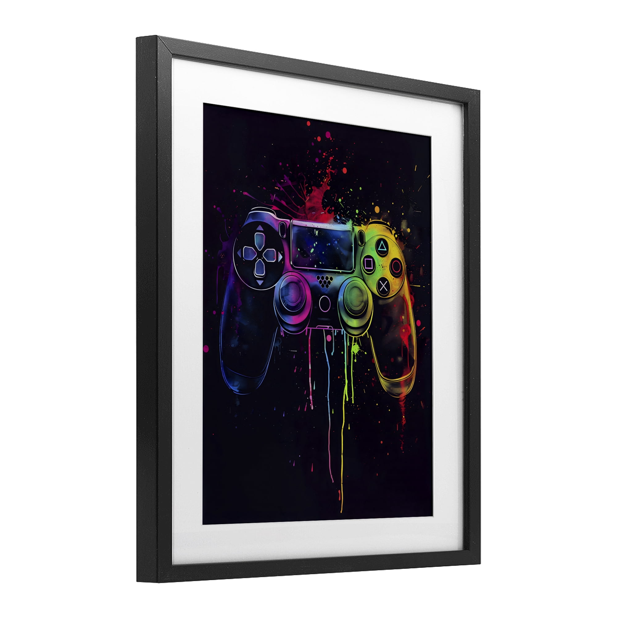 Stupell Industries Rainbow Glow Gaming Controller Black Framed Print Under Glass, design by Creative Studio