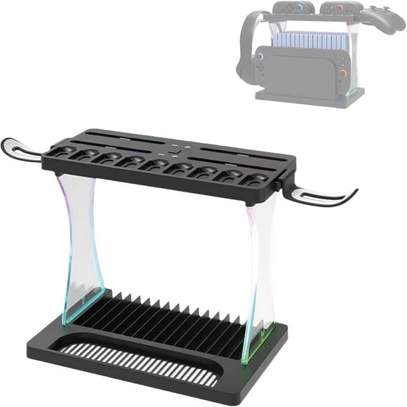 For Nintendo Switch 2 Charging Base With Double-Layer Storage & LED Light. Multi-Use Rack Holds 9 Game Cartridges/16 Discs/Handles/Headset