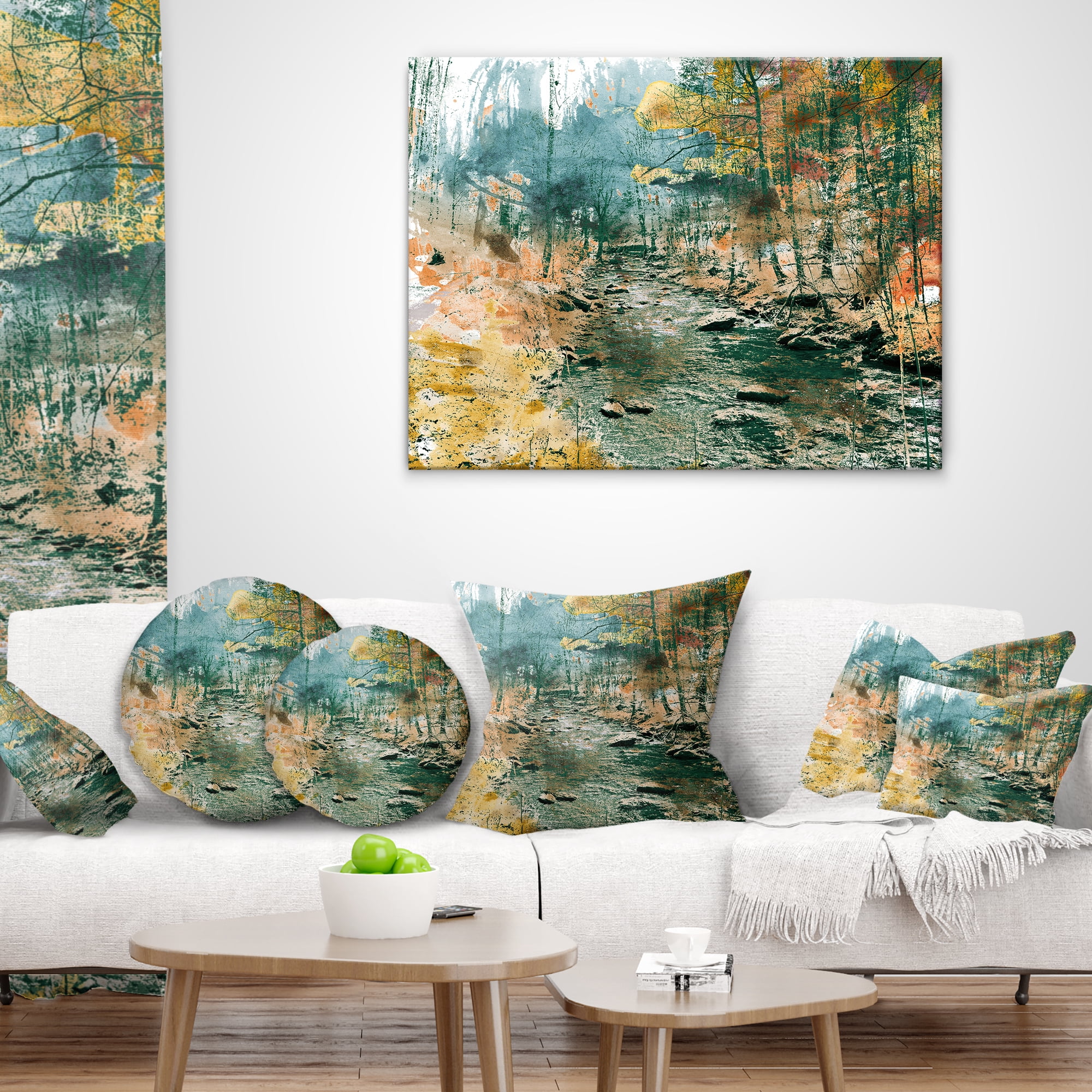 Designart Rocky River - Landscape Painting Throw Pillow - 12x20