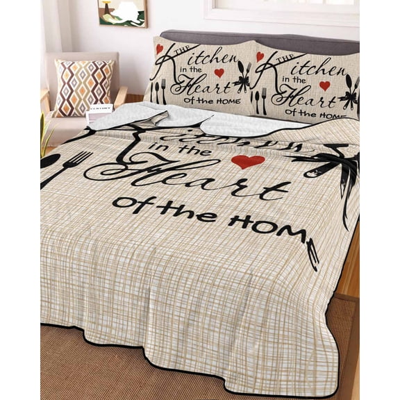 Farmhouse Retro Queen Size Down Alternative Comforter, Lightweight Comforter Quilt Bedding Set with Pillow Shams Cartoon Funny Cook Theme Love Plaid All Seasons Bed Comforter Duvet Insert 90"x96"