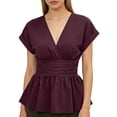 thumbnail image 2 of Endives Womens Short Sleeve T- Shirt V Neck Ruched Waist Peplum Top Chic Daily Wear Casual Blouse Summer Outfit, 2 of 6