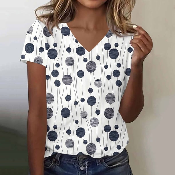 TaTaai Women's V-Neck Printed T Shirt Casual Short Sleeve Loose Fit Blouse Fashion Unstructured Print Soft Comfortable Top for Spring Summer Daily Party Wear Gift