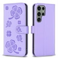 thumbnail image 6 of SaniMore for Samsung Galaxy S24 Wallet Case, PU Leather Embossed Flower Adjustable Stand Card Slots Cash Pocket Business Shell Styllish Full Protective Shockproof Anti-drop TPU Retro Design, Purple, 6 of 9