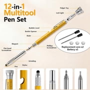 Husband Dad Birthday Personalized Gifts 12-in-1 Multi-Tool Construction Pen with LED Light, Ruler & Screwdriver, Yellow
