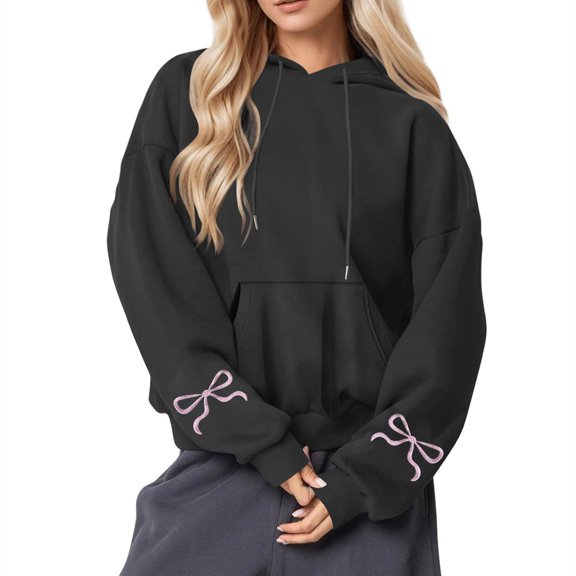 Fashion Hoodie for Womens Plus Size Pullover Casual Printed Round Neck Long Sleeved Loose Hooded Sweatshirts