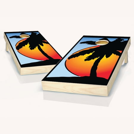 Skip's Garage SunSet, 2 Boards and 8 Bags Solid Wood Cornhole Board Set