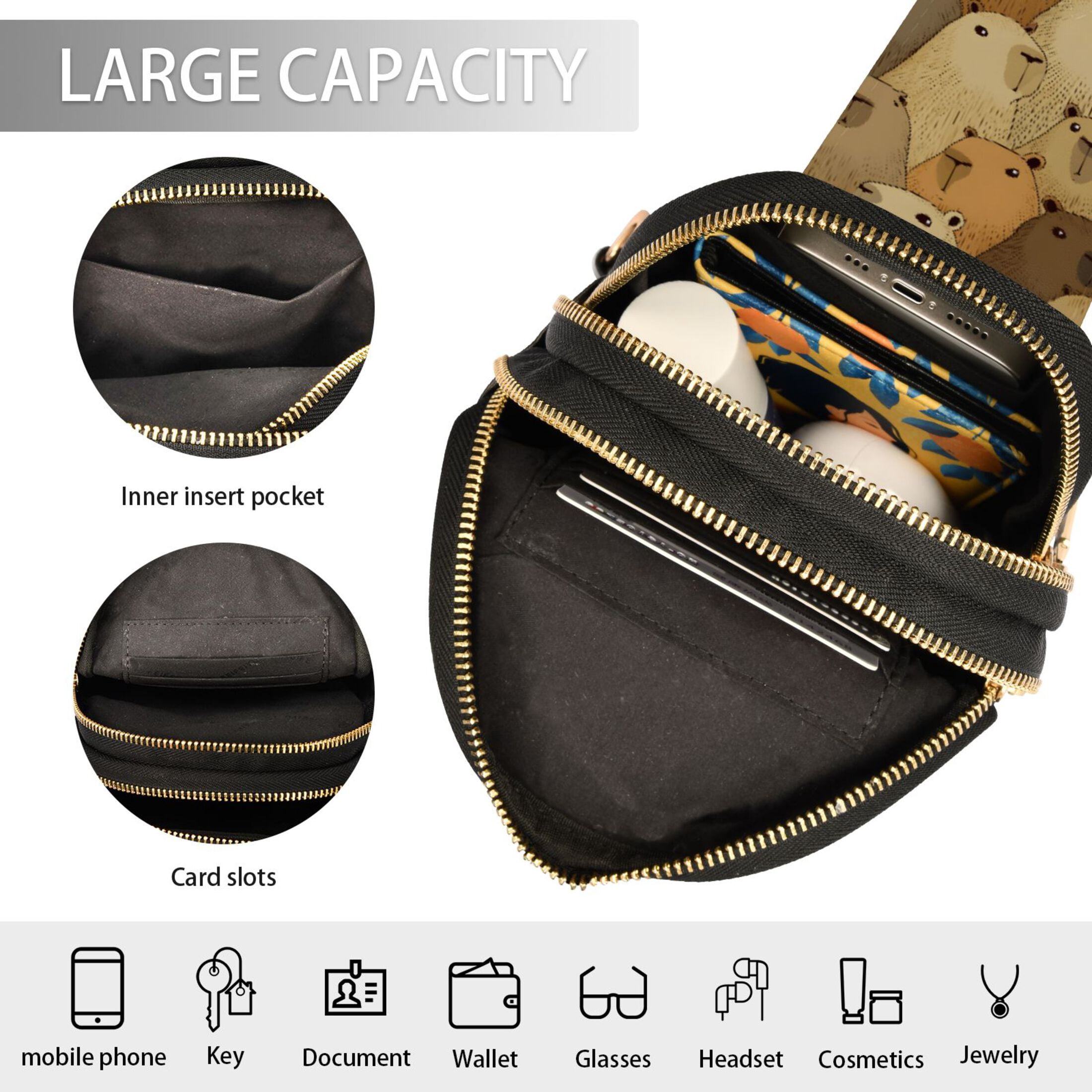 ALAZA Doodle Capybara Sling Bag for Women Men Waterproof Crossbody Chest Bags