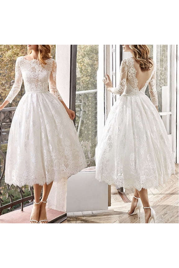 QENGING Womens Plus Size Dresses Flare Elegant Casual Long Sleeve Slim Solid Color Wedding Dress Skirt Dress