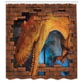 thumbnail image 3 of Ambesonne Dinosaur Shower Curtain, Dino Breaks Brick Wall, 69"Wx70"L, Orange Blue, 3 of 3