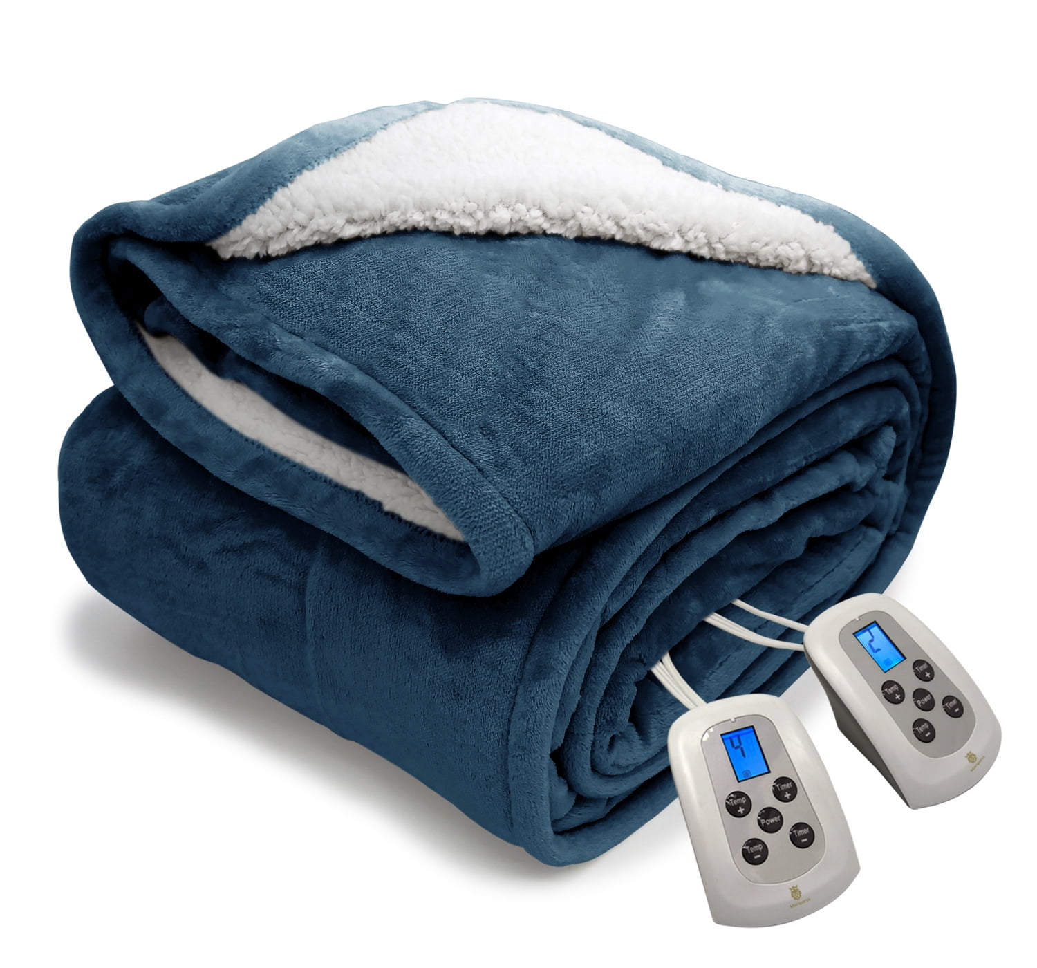 Queen Electric Blanket, Navy Heated Throw with 10 Heat Settings/Safety