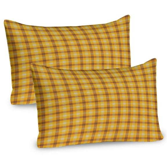 Ambesonne Plaid Pillow Sham 2 Pack, Traditional Geometric Art, 26"x20", Mustard Pale Cinnamon