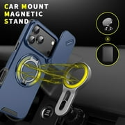 TJS for iPhone 17 Pro Max Phone Case, Privacy Camera Dual Layer Magnetic Ring Rotating Stand Protective Cover (Blue)