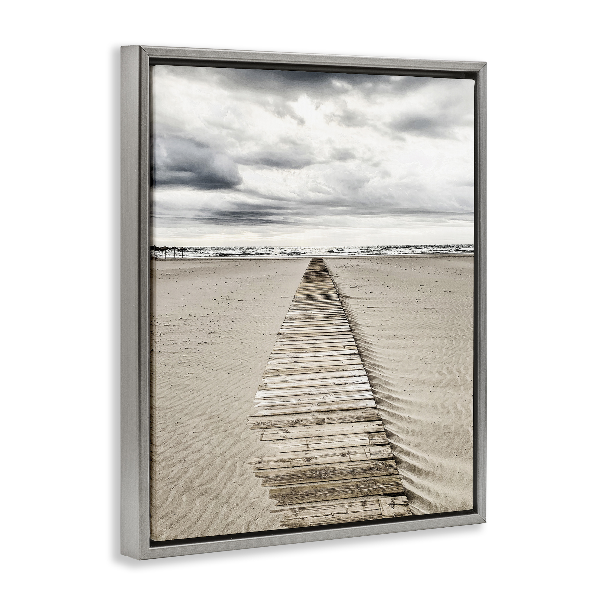 Stupell Industries Sand Covered Boardwalk Landscape Photography Gray Floater Framed Canvas Art Print Wall Art, 25 x 31