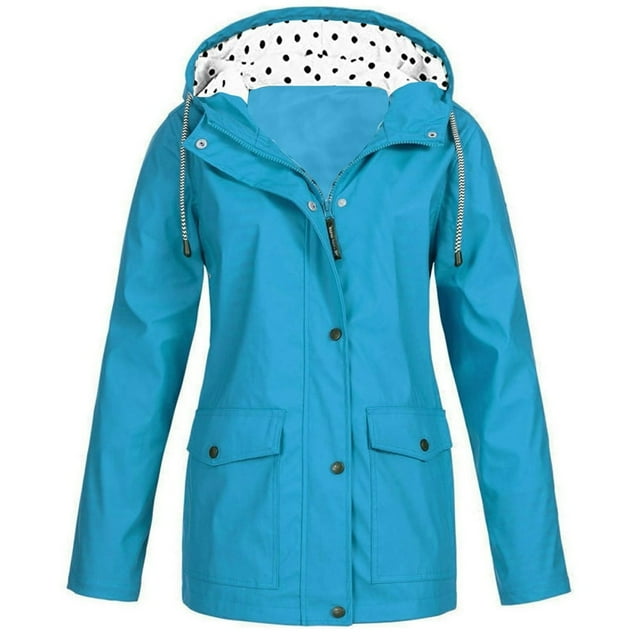 HTNBO Hooded Solid Color Rain Coats for Women Outdoor Windproof Plus Size Rain Jackets