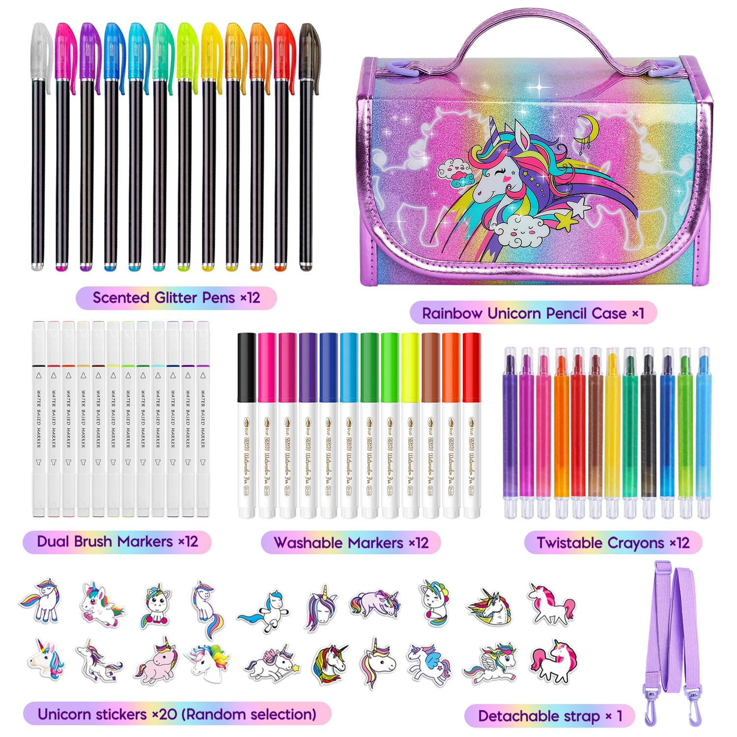 Hot Bee Fruit Scented Unicorn Marker Set, Painting Art Kit for Girls, 67 Piece Set with Markers, Crayons, Stickers, Christmas Unicorn Gift for Girls 4-12