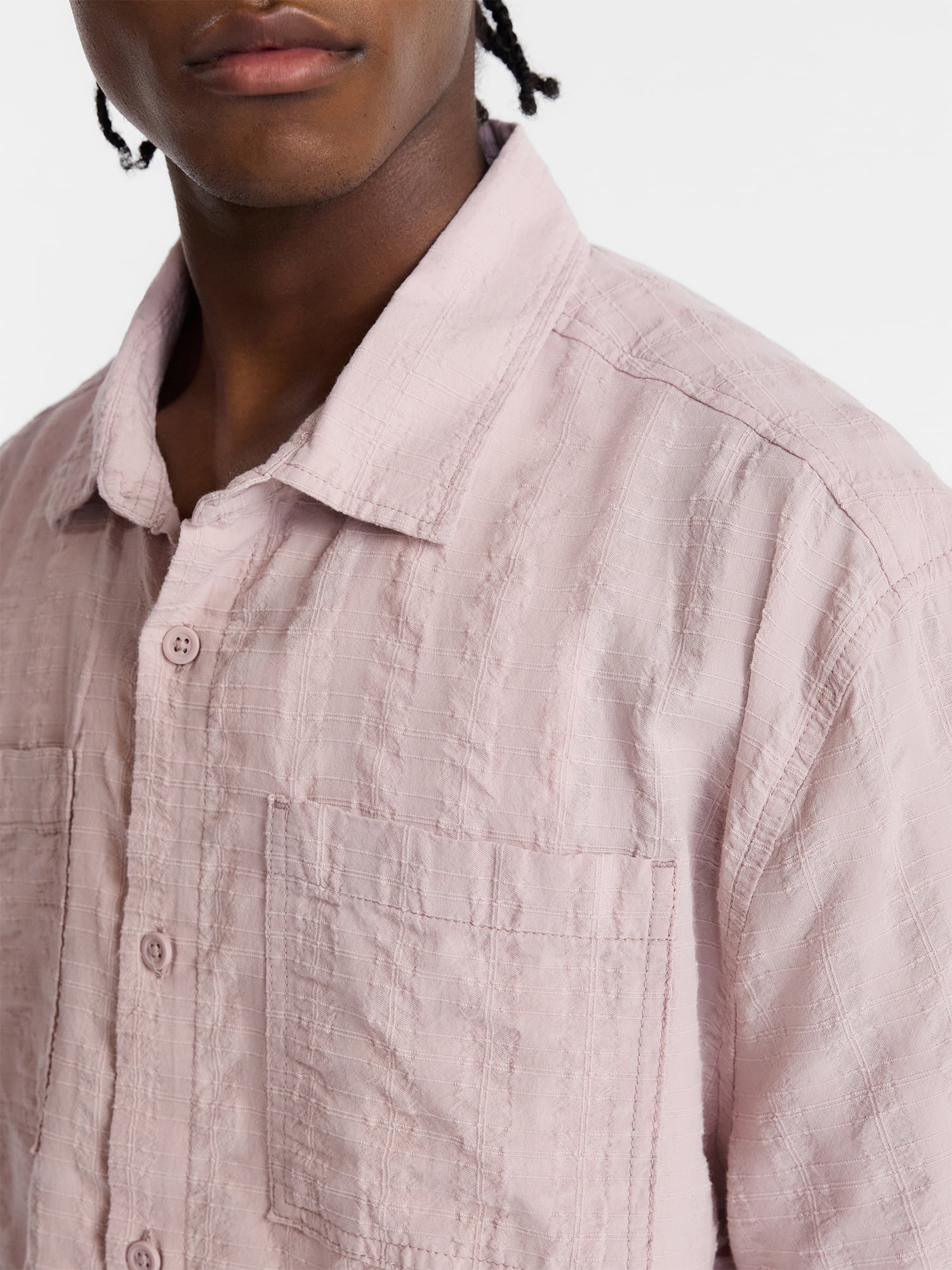 No Boundaries Textured Grid Boxy Fit Resort Shirt, Men's XS-5XL