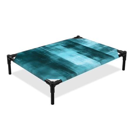 Collage Theme Elevated Dog Bed Vintage Blue Oil Painting Texture Cooling Breathable Outdoor Raised Dog Cot Bed with Metal Frame Non-Slip Feet for Medium Dog 24x20in
