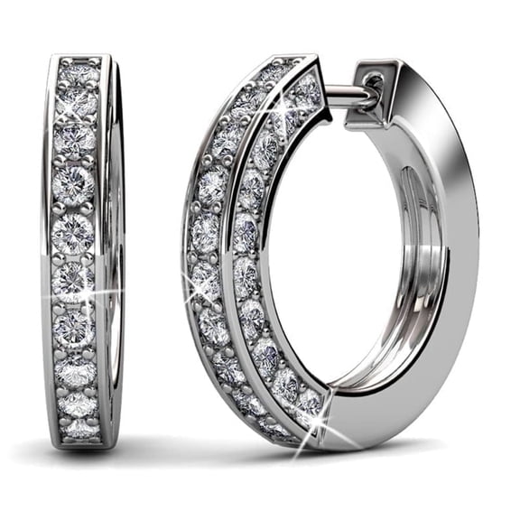 Cate & Chloe Viviana 18k White Gold Plated 17mm Hoop Earrings with Swarovski Crystals for Women
