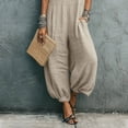thumbnail image 5 of Miluxas Women's Sleeveless Jumpsuits Loose Wide Leg Harem Overalls with Pockets Lightweight Casual Rompers for Summer Beach Vacation Beige, 5 of 8