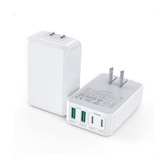 FU20232Pack Flat USB C Wall Charger,40W 4Ports Foldable & Slim Fast Charging Block,Type C Cube Box Multiport Power Adapter Plug Brick Compatible with iPhone 16/15/14,Samsung,Pixel, AirPods4,Watch10