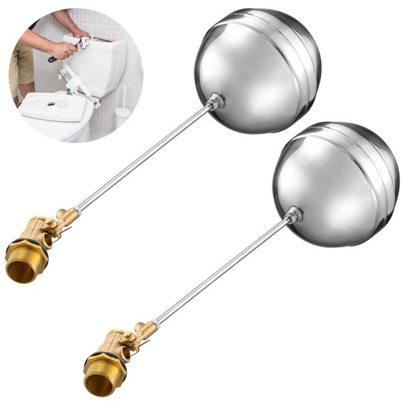 Vanne à Bille Flottante à Filetage 3/4 Pieds', 2 Paquets de Vannes à Bille Flottantes à Contrôle Automatique du Niveau d'Eau pour Réservoir d'Eau, Vannes Flottantes avec Bras Réglable pour Abreuvoir pour Bétail