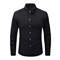 Zylanna Men's Formal Dress Shirts, Long Sleeve Business Solid Pocket Turn Down Collar Shirts Black Size S