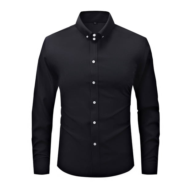 pstuiky tops de invierno para hombre Camisa de negocios de color sólido de manga larga para hombre, camisa informal de moda para hombre, ropa de abrigo, camisa de solapa de manga larga.