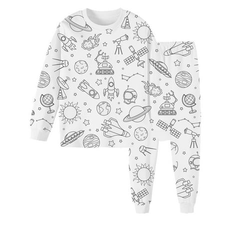 

Boys Girls Little Child DIY Hand Painted Pajamas Set Cotton Cute Sleepwear Long Sleeve Long Pants 2-Piece Outfits Clothes Set Fall Winter Baby Boy Girl Outfit For Boy And Girl Size 6-7