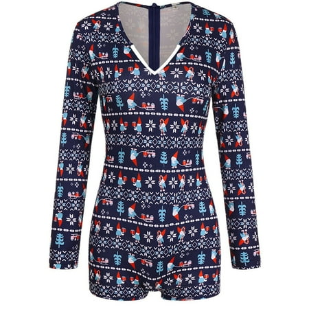 

BSDHBS Lingerie for Women Women Long Sleeve Ladies Hooded Christmas Printed Jumpsuit Pyjamas Nightwear Blue Size S