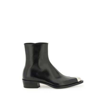 

Alexander Mcqueen Leather Ankle Boots With Metal Tip