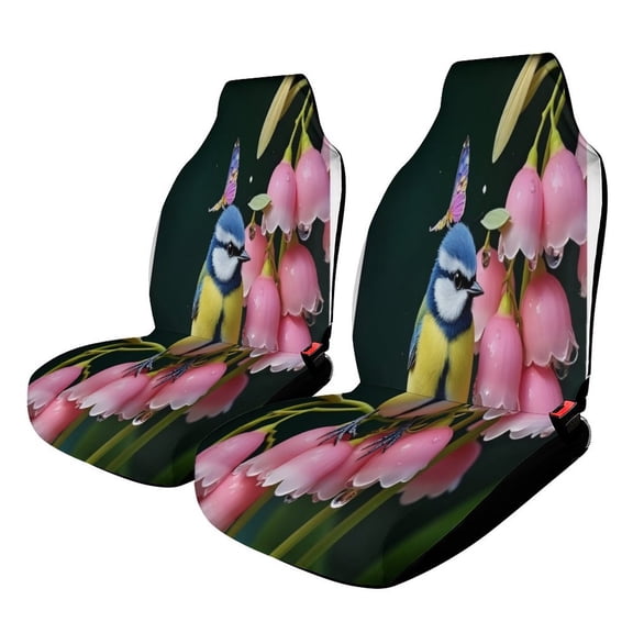 Bird on Pink Flowers with Butterfly Set of 2 Car Seat Covers Seat for Carseats Front Seat Auto Car Interior Accessories Universal 2 Piece