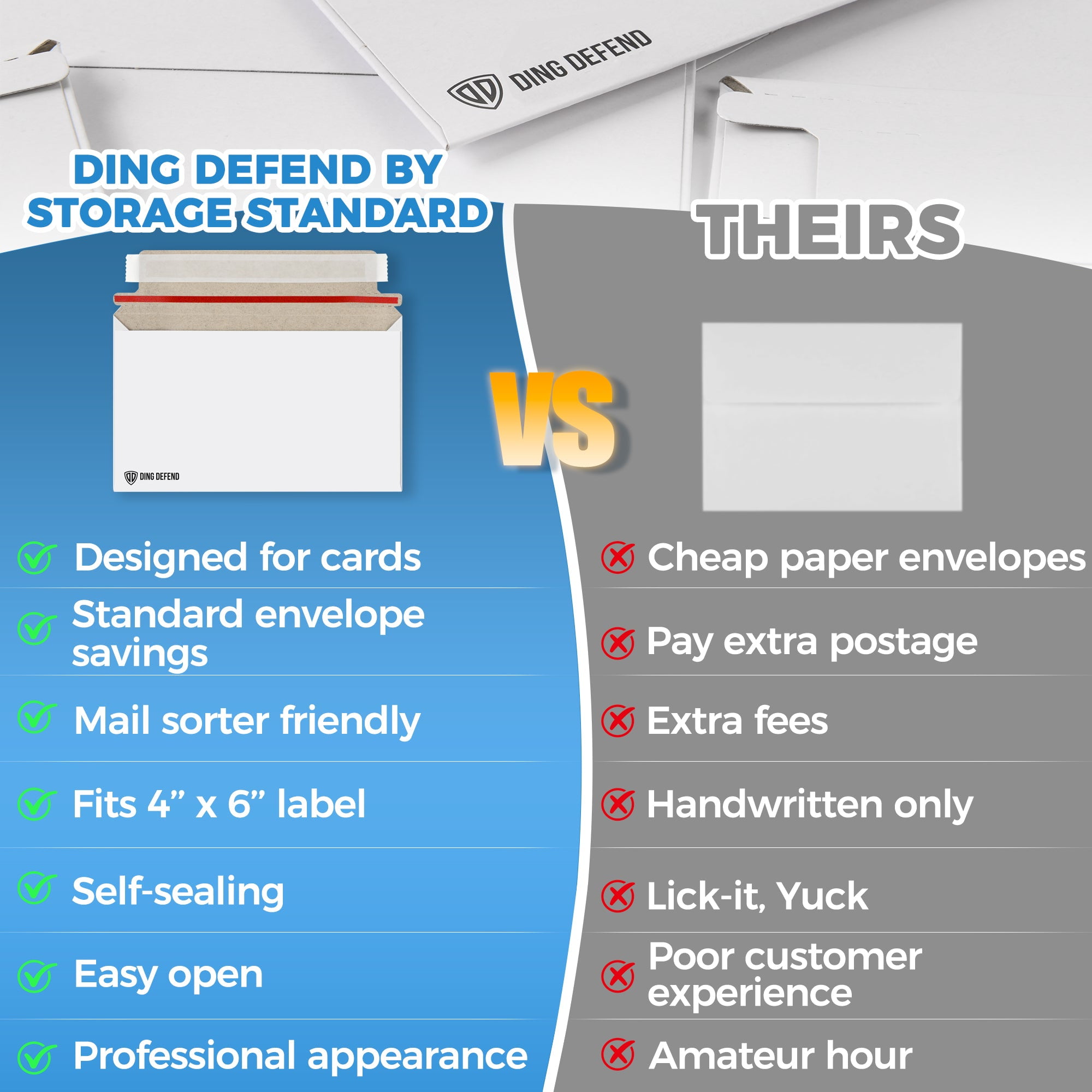 Storage Standard Card Shipping Envelopes, White - 110 Pack - 7 x 4.35 Inches Self-Adhesive Trading Cards, Perfect Fit for Semi-Rigid Sleeves, Top Loaders & Ding Defend Protectors