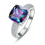 925 Sterling Women's Silver Ring Cushion Cut 1010mm Create Rainbow Topaz Gem Eternity Ring