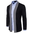 thumbnail image 1 of Men Houndstooth Mid-length Casual Knitting Turn Down Slim Fit Cardigan Jacket, 1 of 4