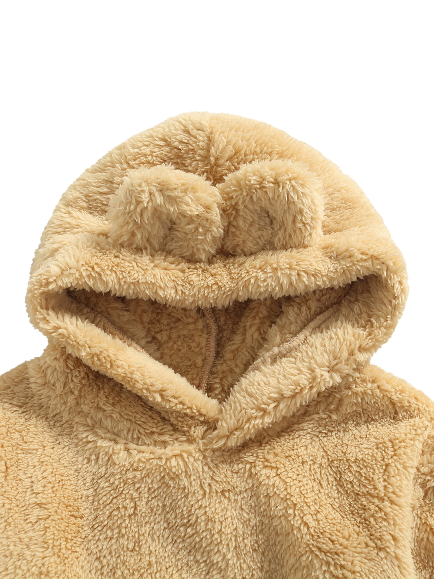 2Pcs Newborn Baby Cartoon Bear Snowsuit Fleece Plush Ear Hoodie and Shorts Fall Winter Clothes Set