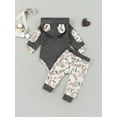 thumbnail image 4 of Baby Romper Suit Letter Contrast Color Long Sleeve Hooded Jumpsuit + High Waist Printed Trousers, 4 of 9