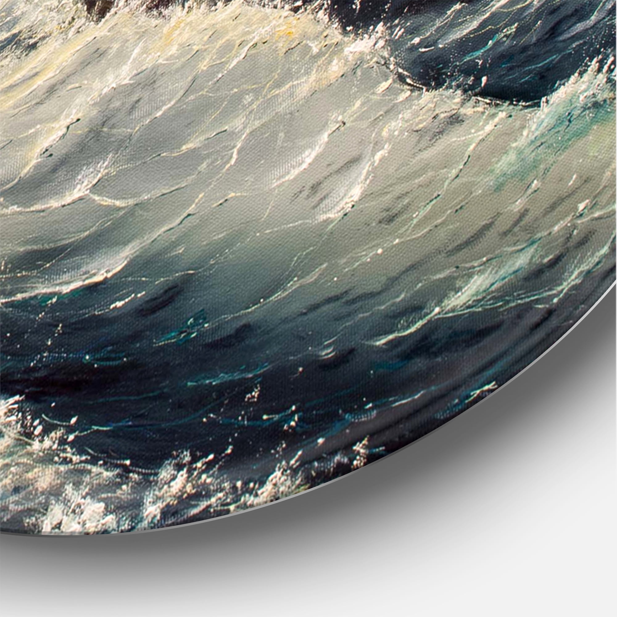 Designart 'Ship Struggles With The Sea Storm' Nautical & Coastal Circle Metal Wall Art 36x36 - Disc of 36