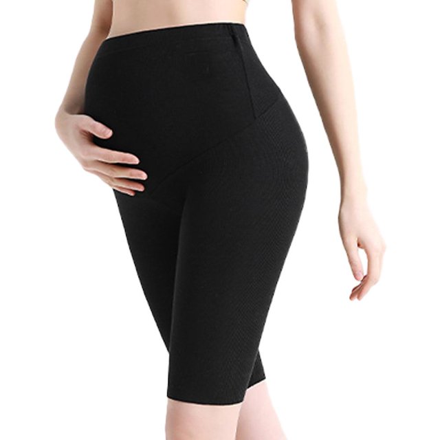 green Leggings suaves de cinco puntos para mujeres embarazadas, cintura alta, pantalones de equitación