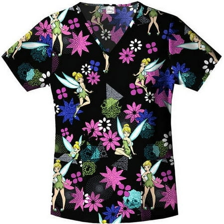 Disney Women's Collection My Sparkle Tink V-Neck Scrub Top