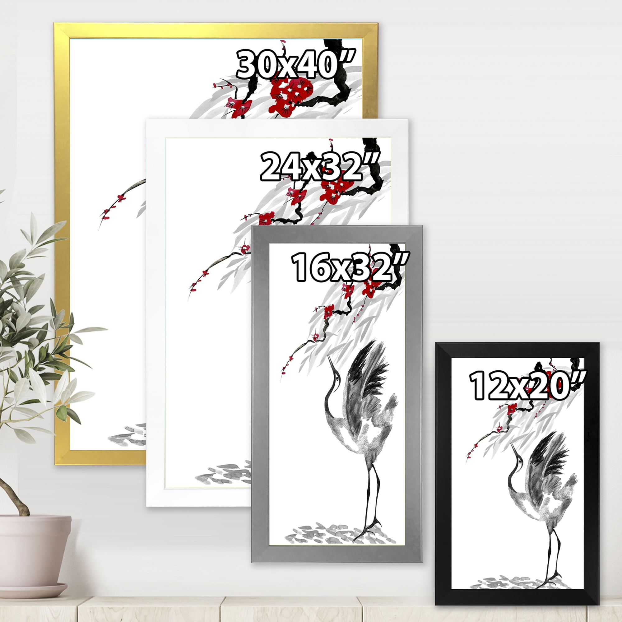 Free Shipping! Designart Japanese Cranes & Red Flowers Traditional