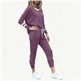 thumbnail image 4 of Womens Plus Size Casual Sweatsuit Set with Striped Sleeve Top and Jogger Pants for Lounging and Outdoor Purple XL, 4 of 8