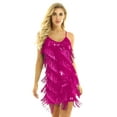 thumbnail image 1 of TSSOE Robe de Danse Latine Salsa pour Femmes Franges à Sequins Robe de Cocktail Costume de Fête Clubwear Rose Taille Unique, 1 of 7