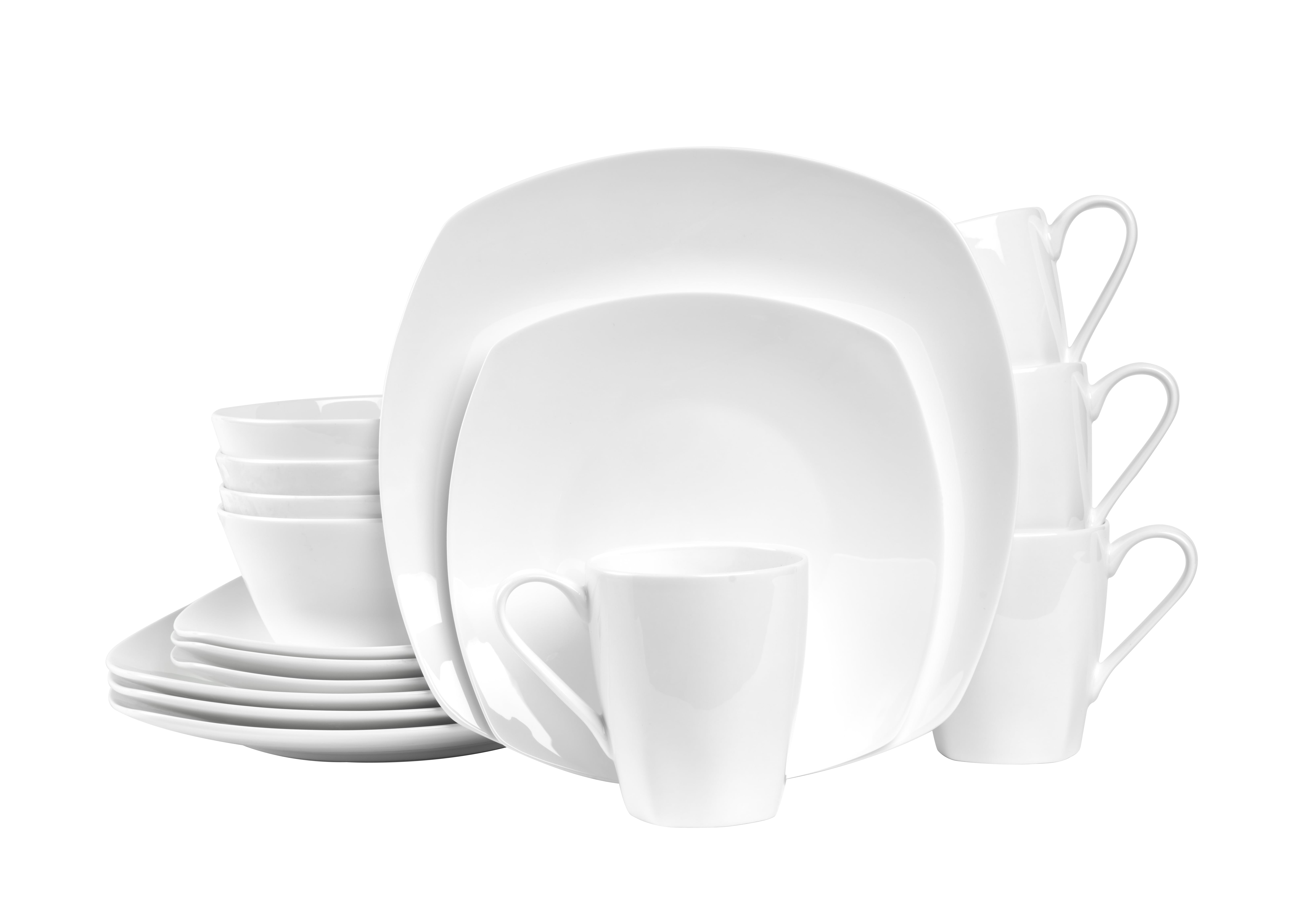 Stone Lain 16Piece Bone China Square Dinnerware set, Elegant White