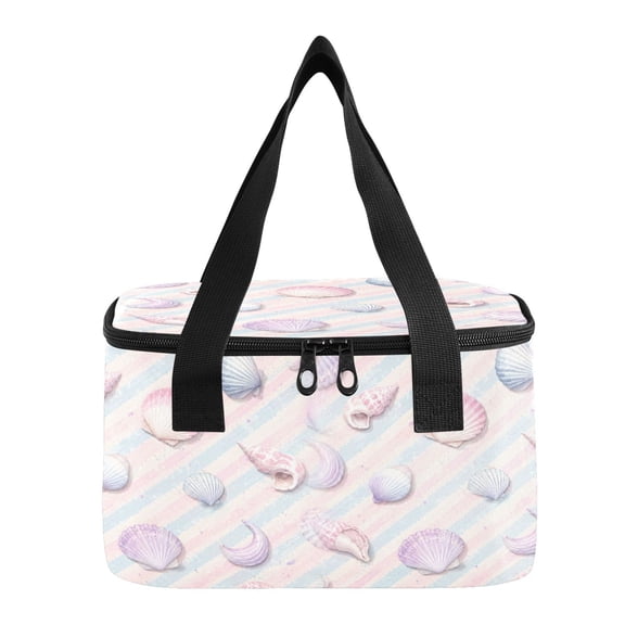 6L Insulated Lunch Bag Square Handheld Cooler Tote Candy Stripe Beach Shells Reusable Thermal Bag with Polyester & Aluminum Lining for Work Picnic Travel