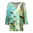 thumbnail image 4 of SOOMLON 3/4 Sleeve Tops for Women Plus Size Tunic Cotton Bee Festival Tops Casual V Neck Shirts Funny Honey Bee Print T Shirts 2025 Trendy Spring Summer Ladies Tops Loose Fit Outfits Pullover XL, 4 of 5