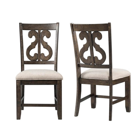 FurniFact Brown Wooden Swirl Back Side Chairs for Kitchen and Dining Rooms